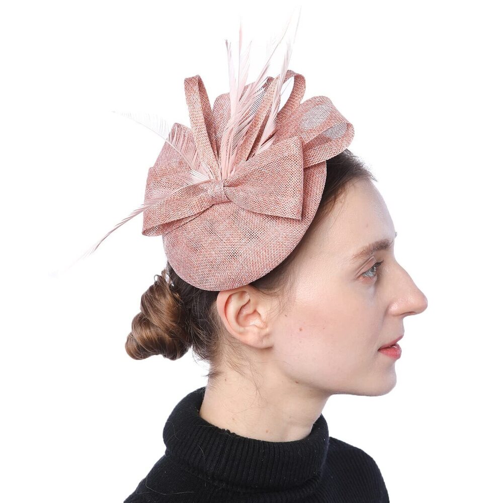 9625 Womens Fascinator Hat Sinamay Pillbox Flower Feather Tea Party Derby